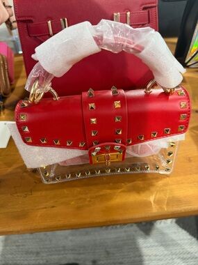 Red Studded Top-Handle Women’s Bag - Designer-Inspired